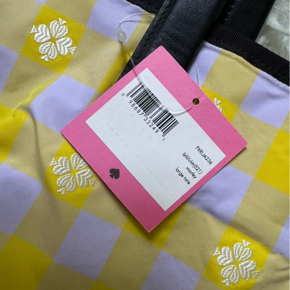 Kate Spade Morley gingham tote in yellow & lilac NEW NWT large tote - Picture 6 of 16